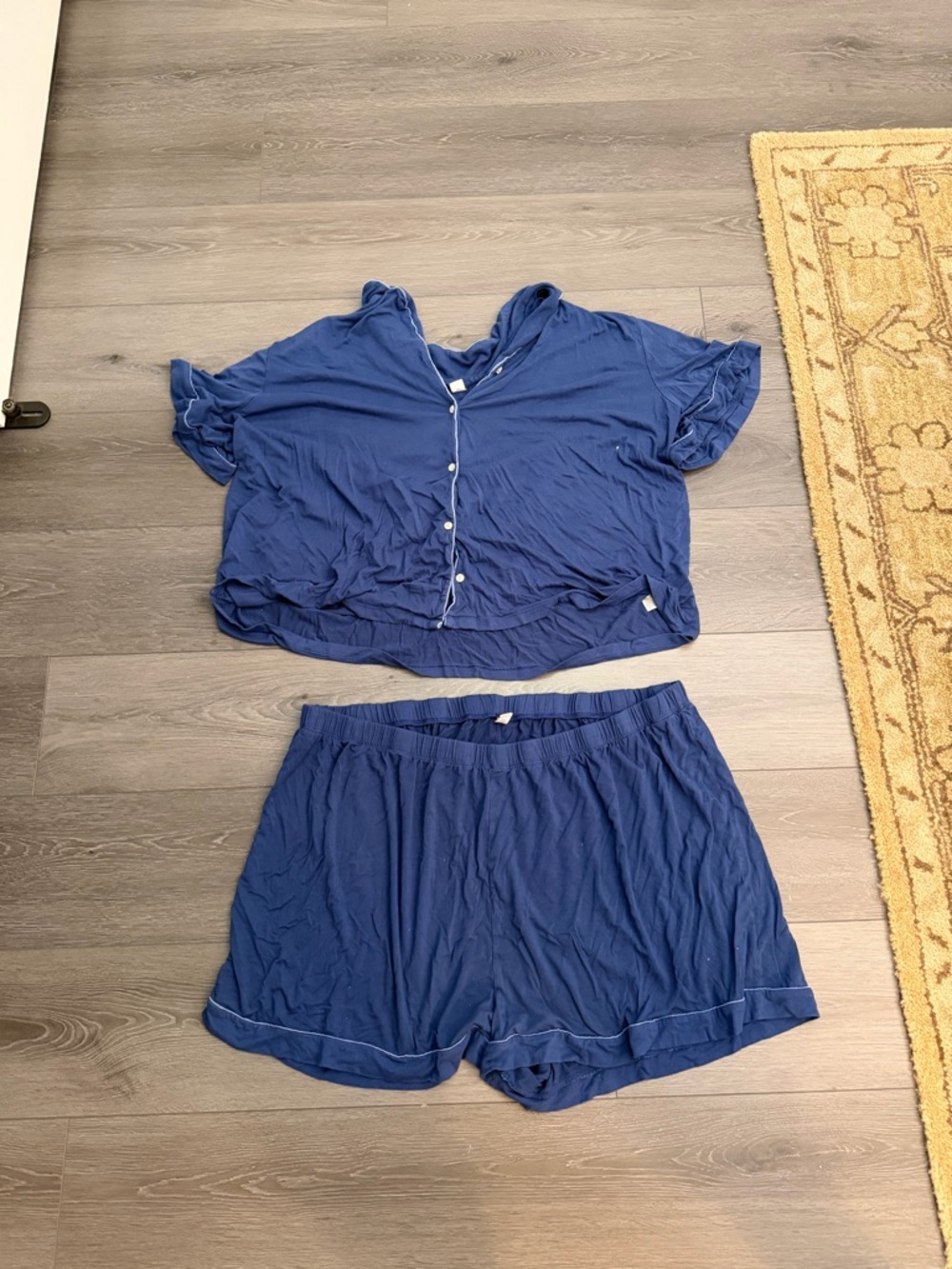 Old Navy Navy Blue Short-Sleeve Button Pajama Top & Shorts Set